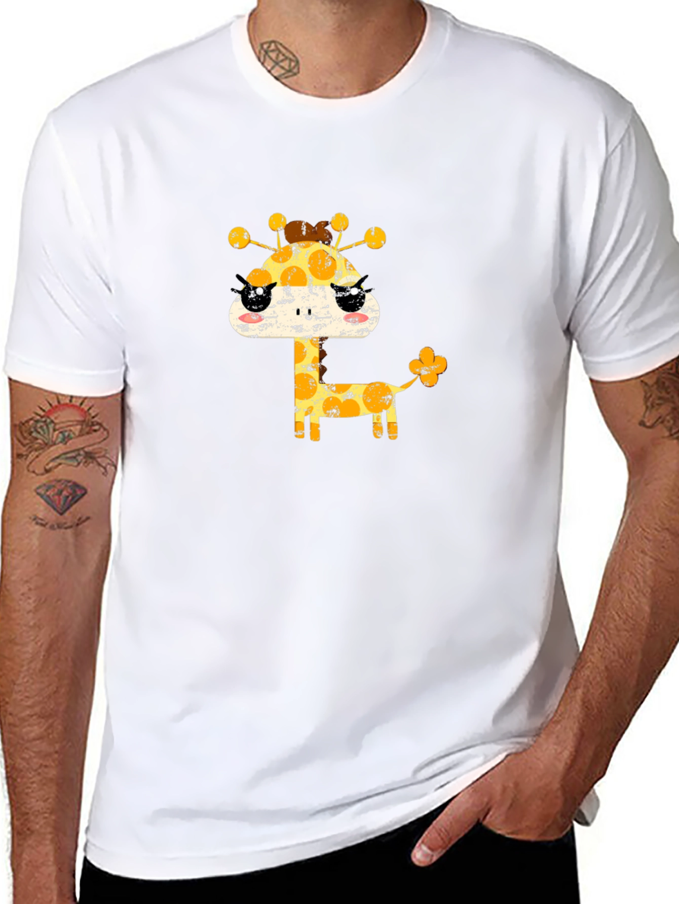 Cute Giraffe Graphic Black T-Shirt