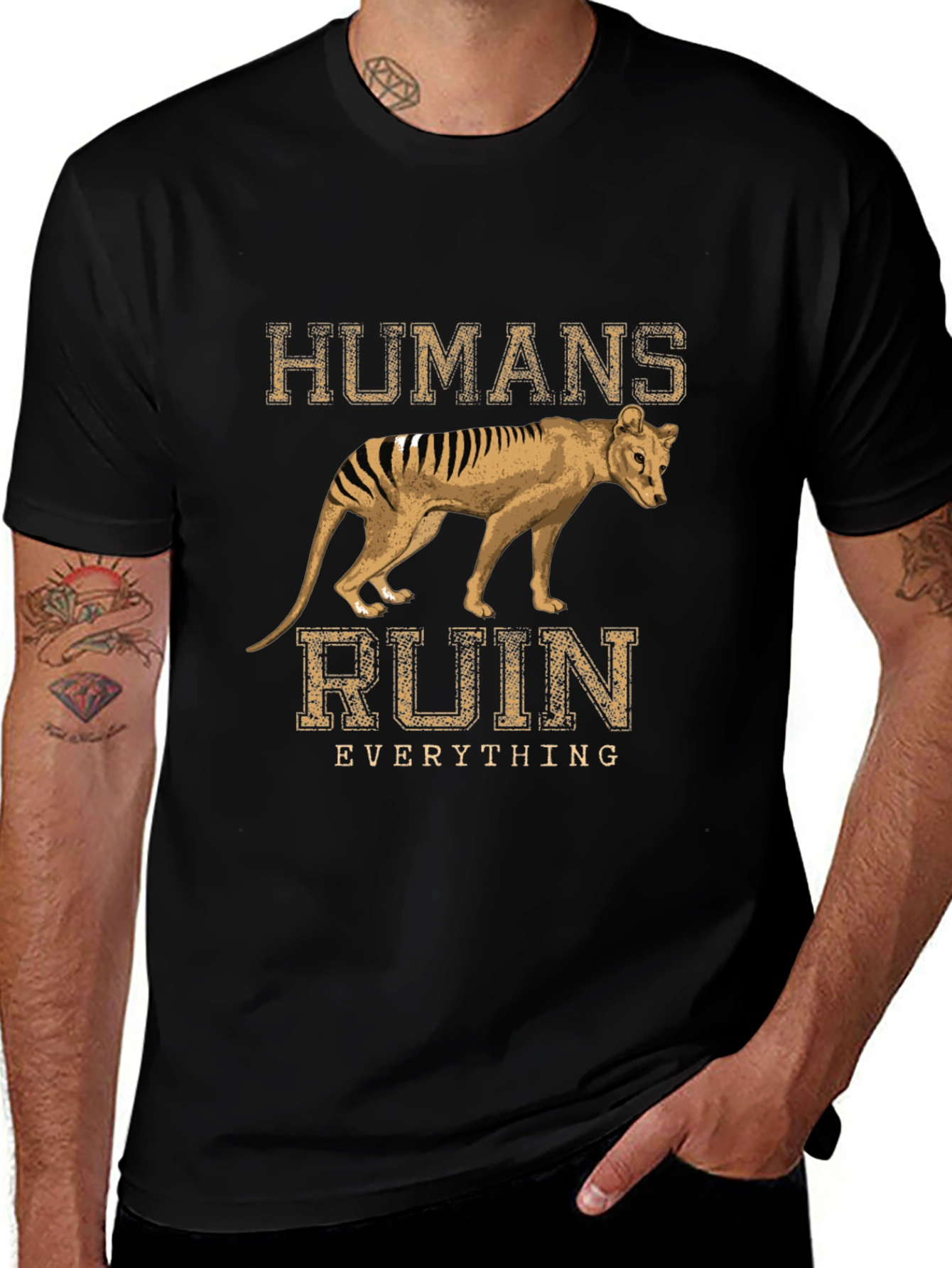 Humans Ruin Everything T-Shirt Thylacine Tasmanian Tiger