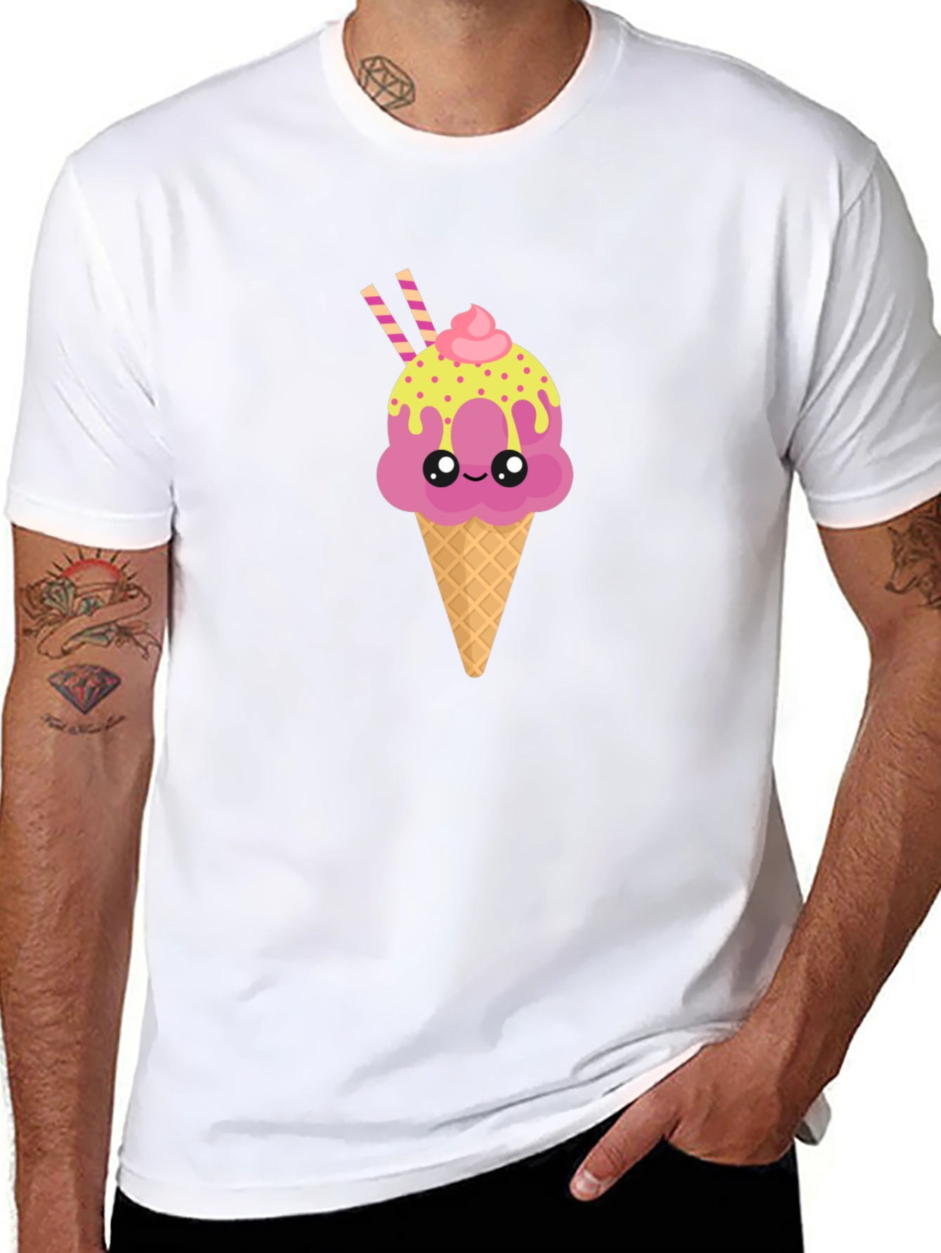 Cute Ice Cream Cone Graphic Tee - Black