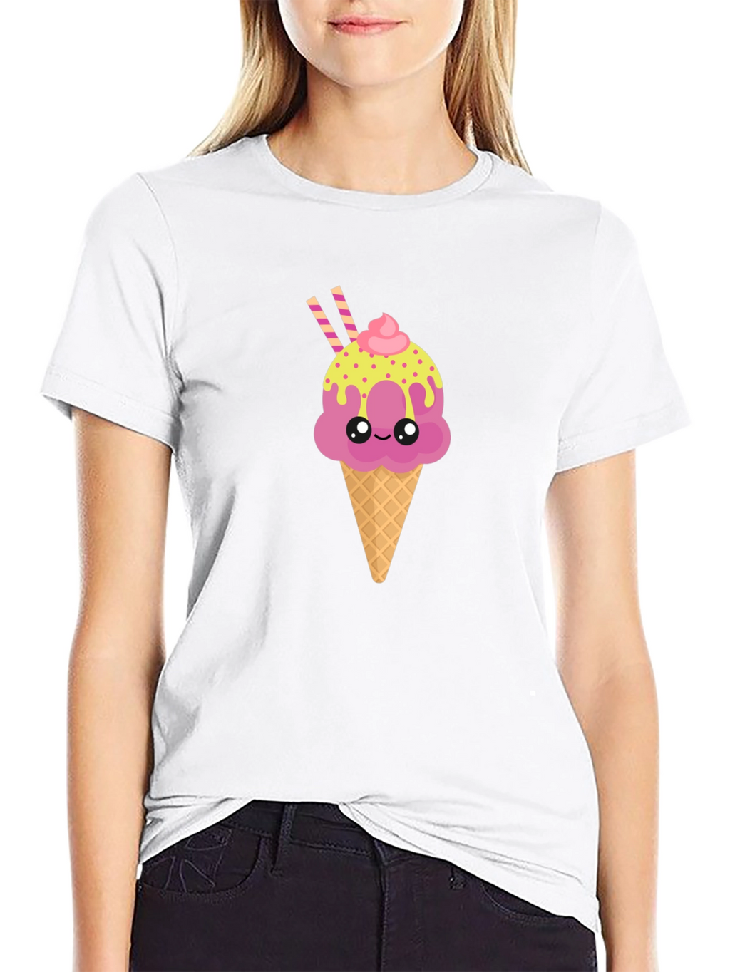 Cute Ice Cream Cone Graphic Tee - Black