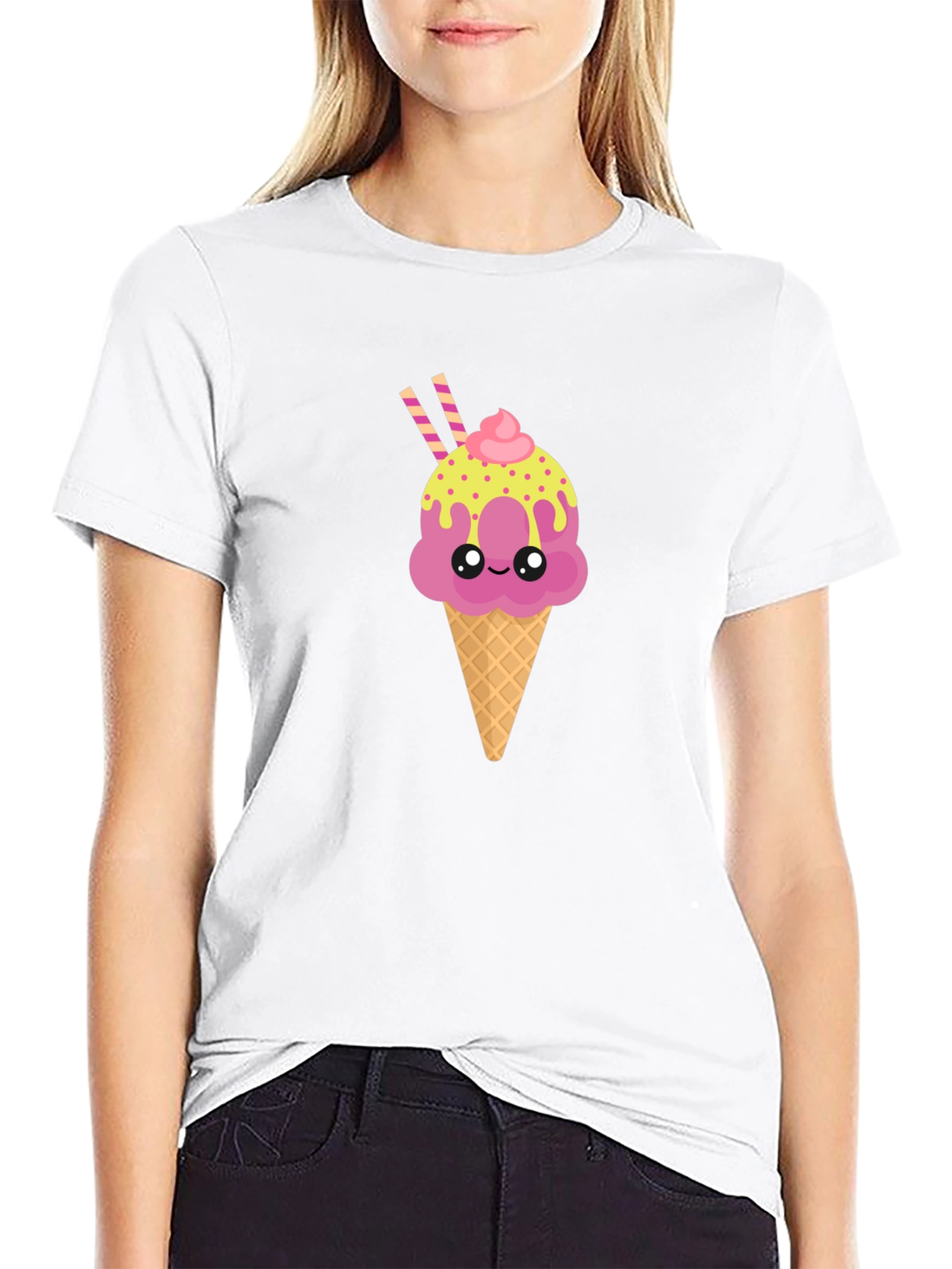 Cute Ice Cream Cone Graphic Tee - Black