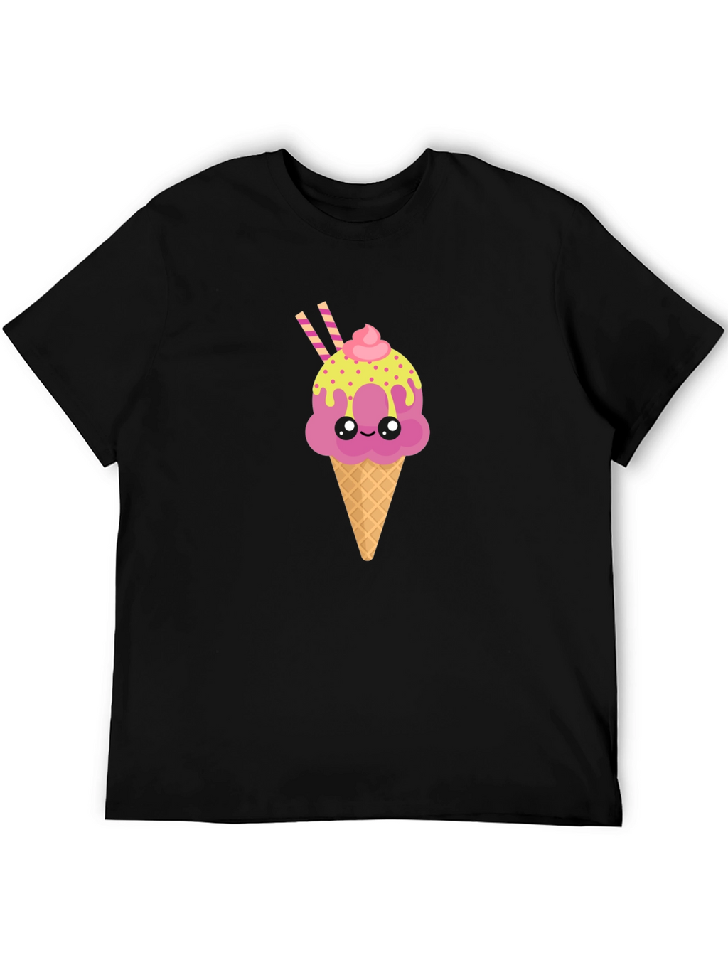 Cute Ice Cream Cone Graphic Tee - Black