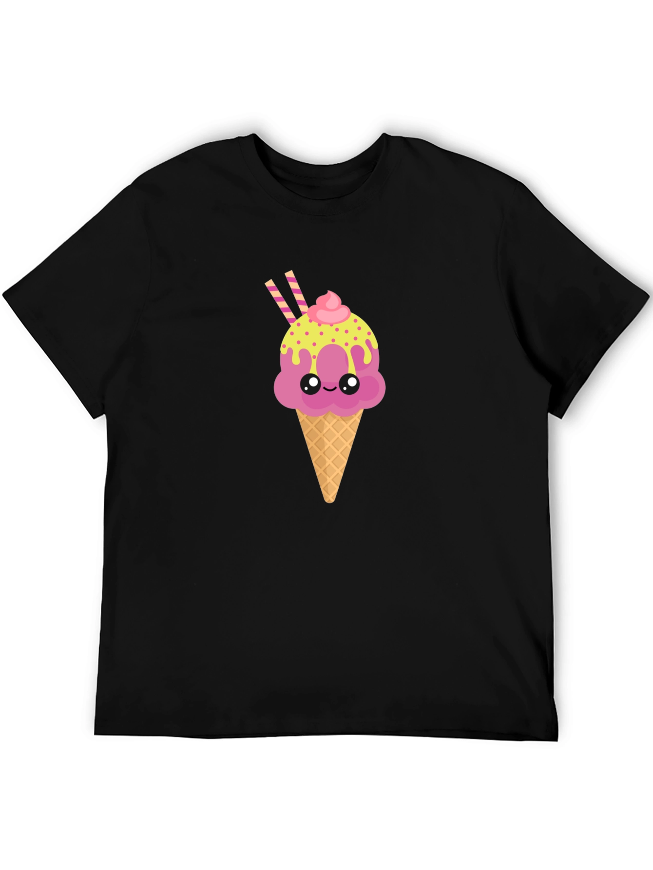 Cute Ice Cream Cone Graphic Tee - Black