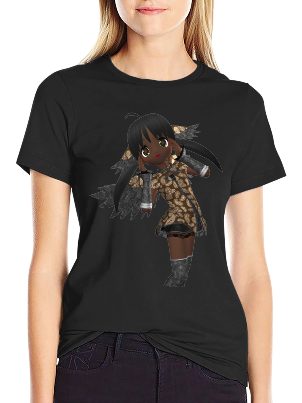 Anime Graphic Print Black T-Shirt
