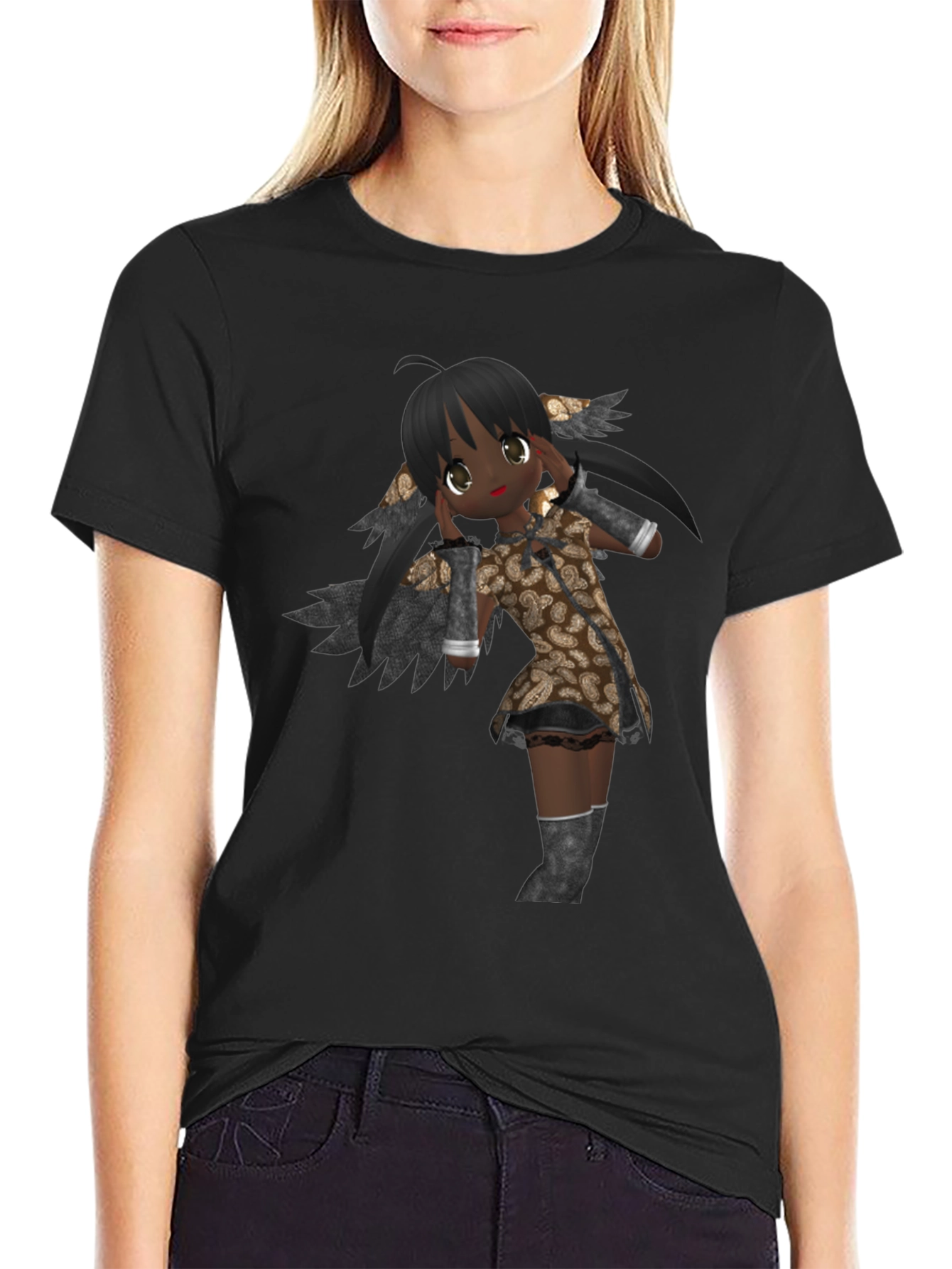 Anime Graphic Print Black T-Shirt