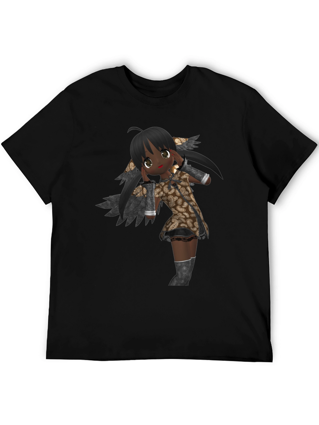 Anime Graphic Print Black T-Shirt