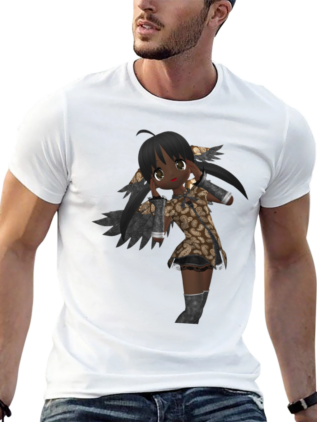 Anime Graphic Print Black T-Shirt