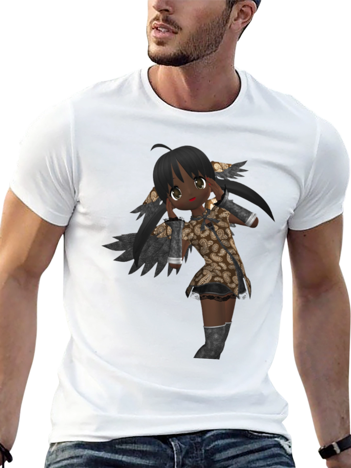 Anime Graphic Print Black T-Shirt