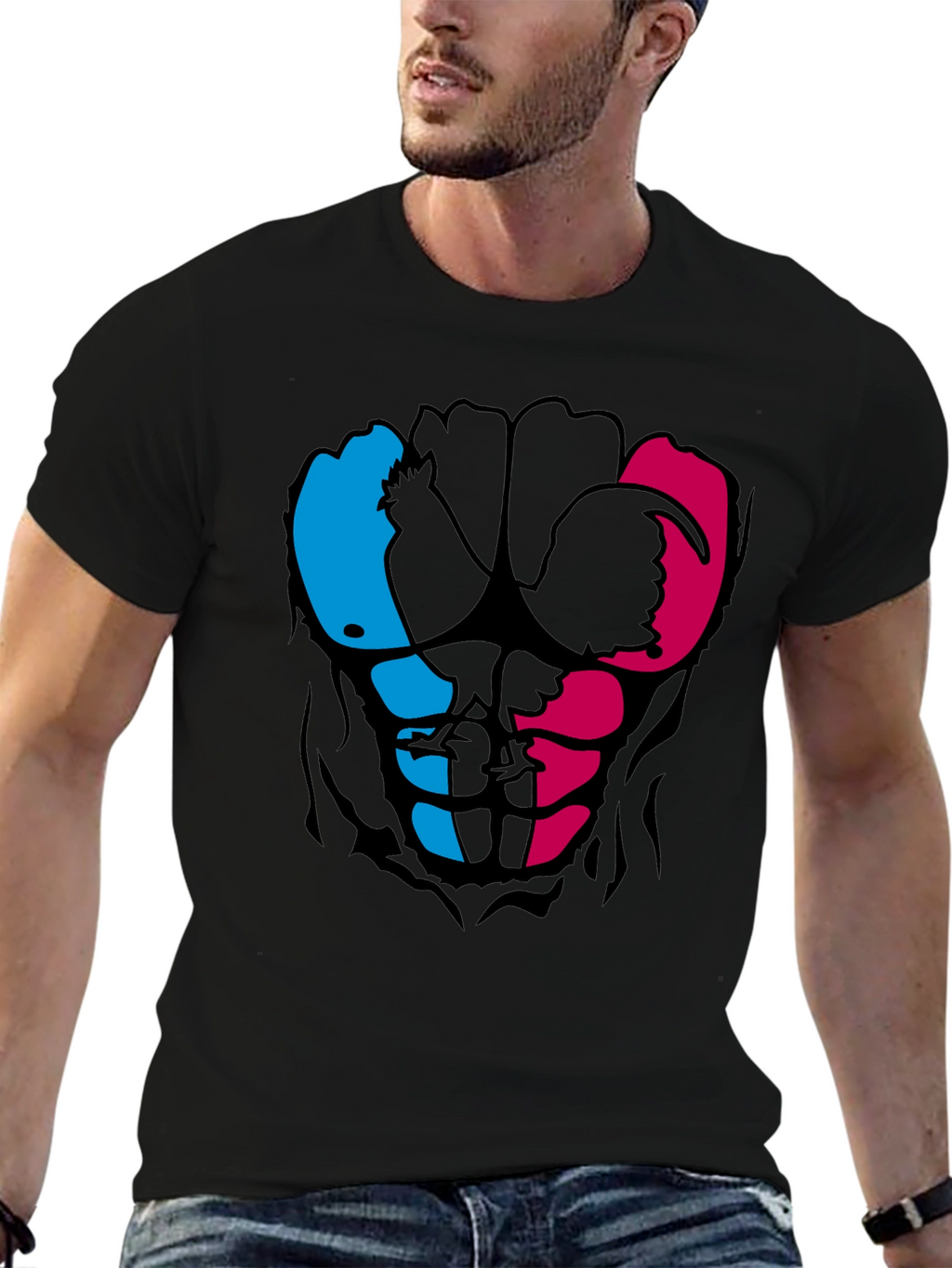 Rooster Abs Graphic T-Shirt - Black