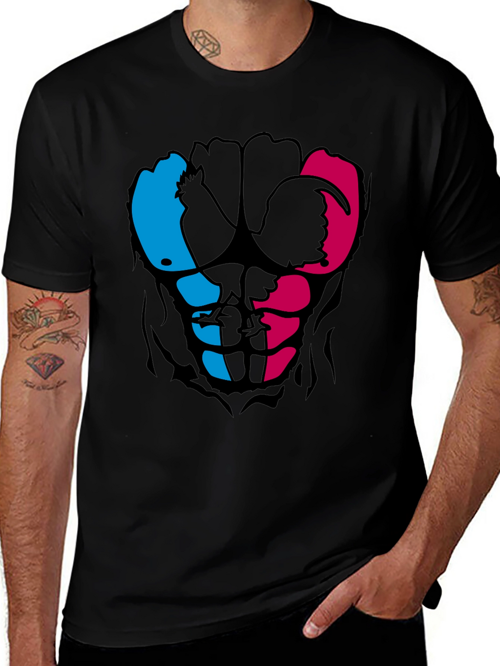 Rooster Abs Graphic T-Shirt - Black