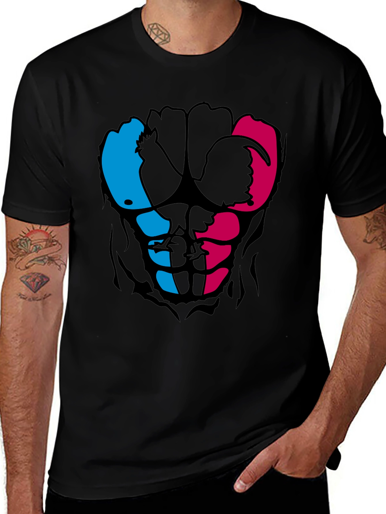 Rooster Abs Graphic T-Shirt - Black