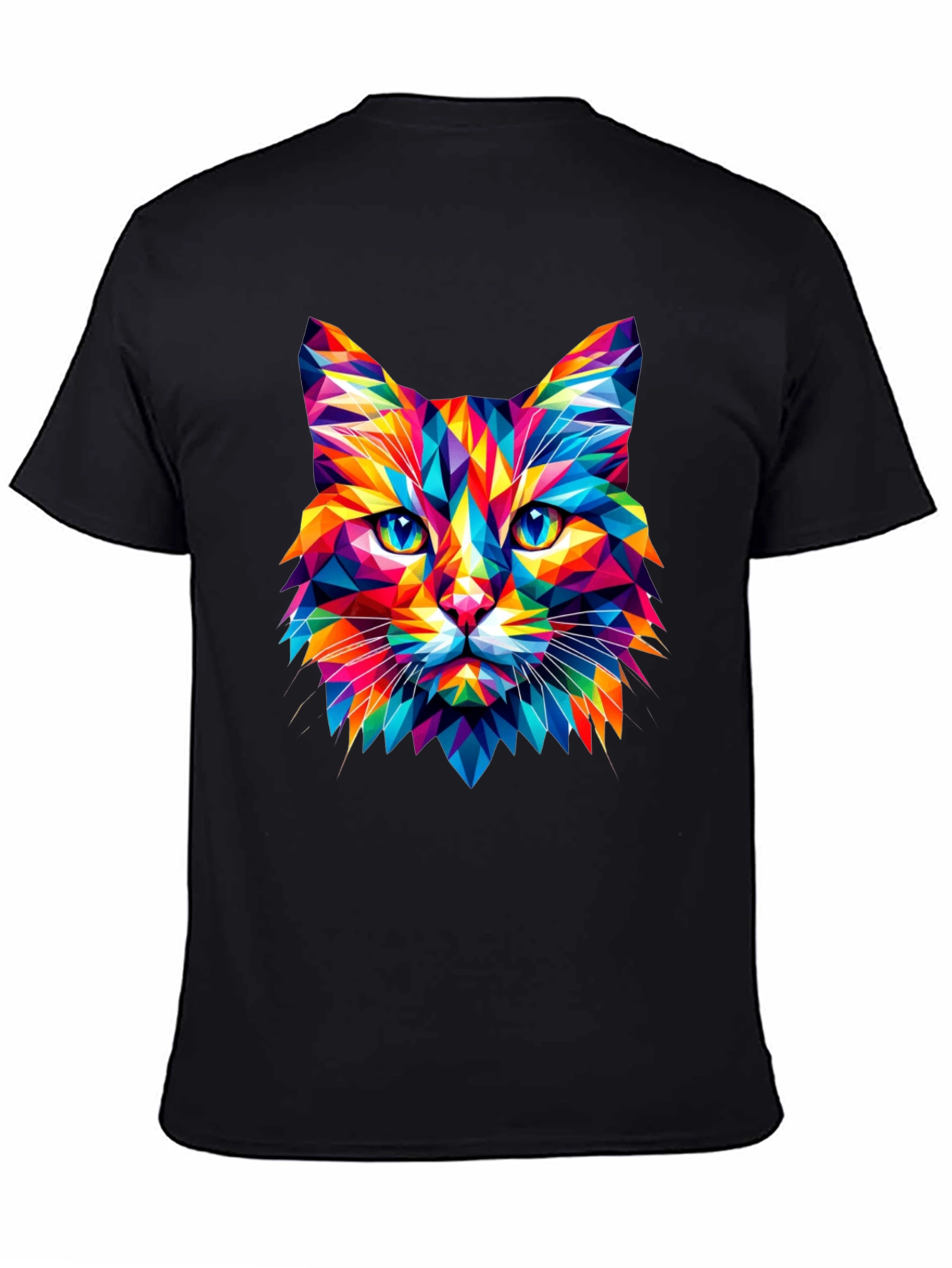 Geometric Cat Graphic Tee - Vivid Colors Stylish Design