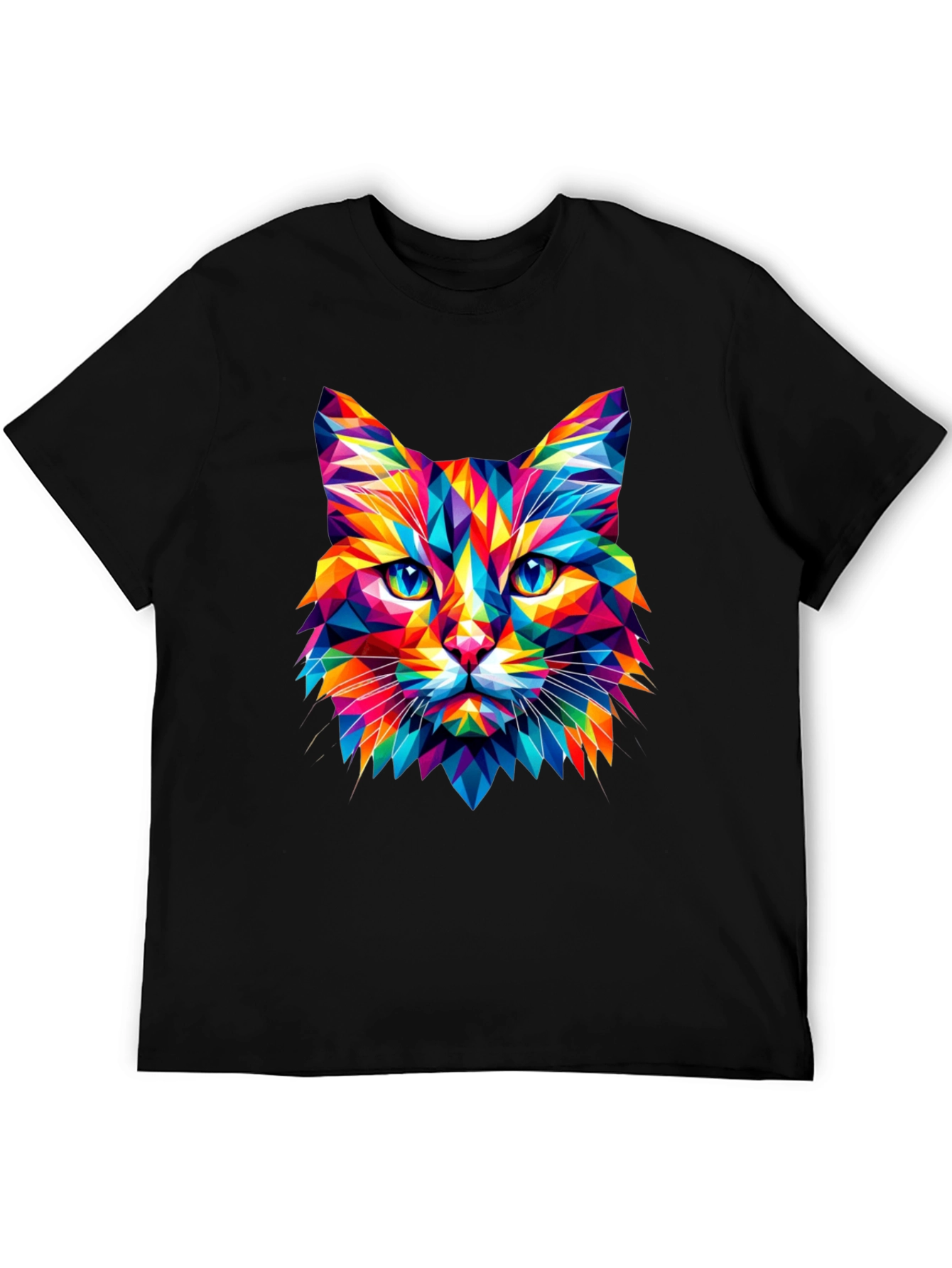 Geometric Cat Graphic Tee - Vivid Colors Stylish Design
