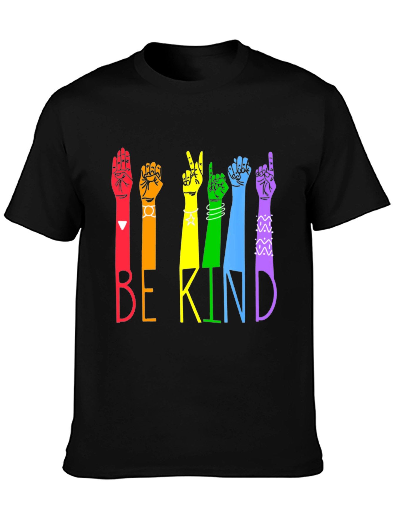 Be Kind Sign Language T-Shirt - Rainbow Hands