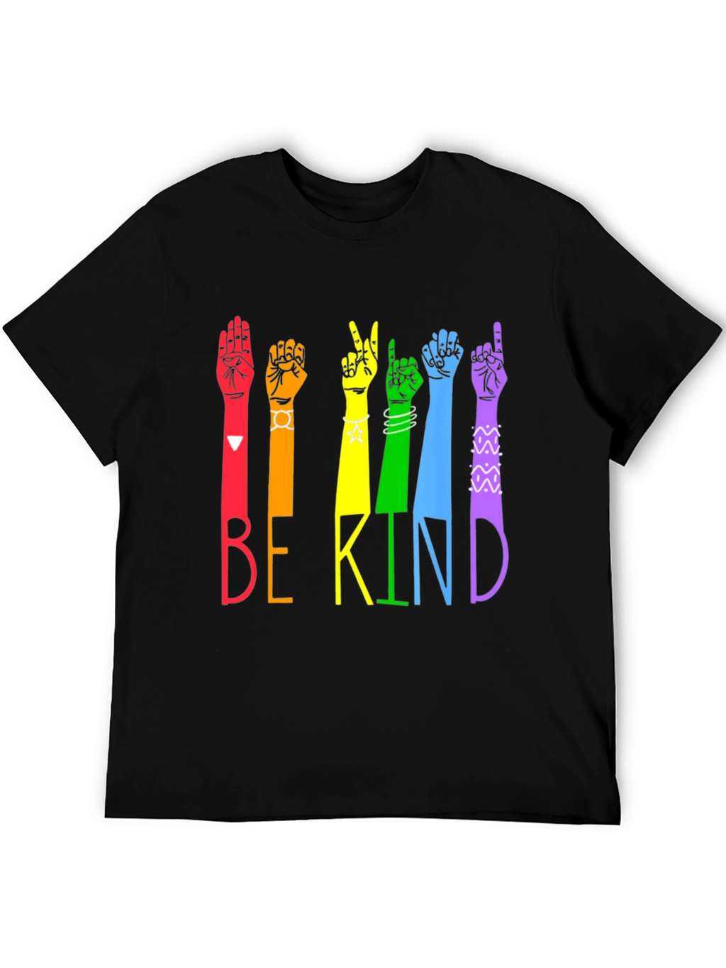 Be Kind Sign Language T-Shirt - Rainbow Hands