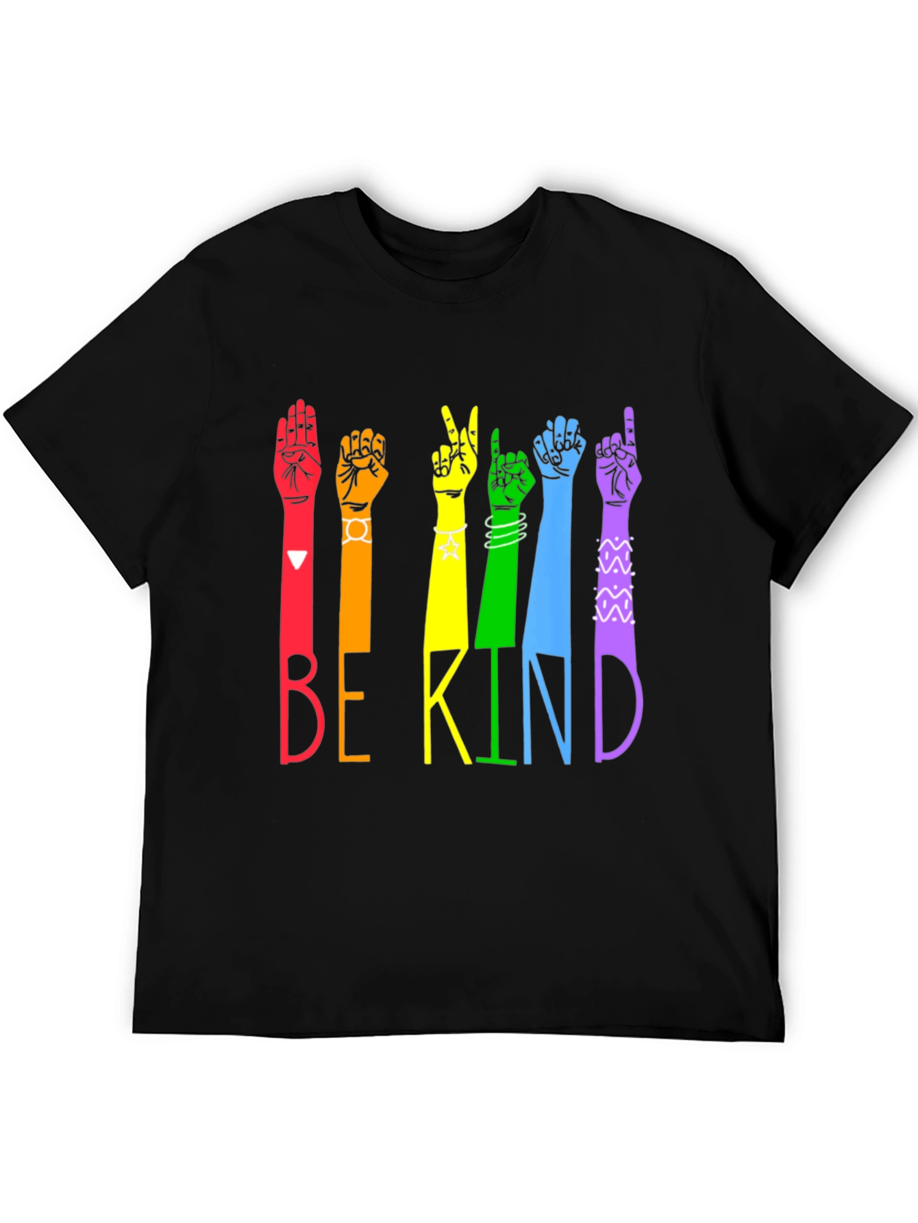 Be Kind Sign Language T-Shirt - Rainbow Hands