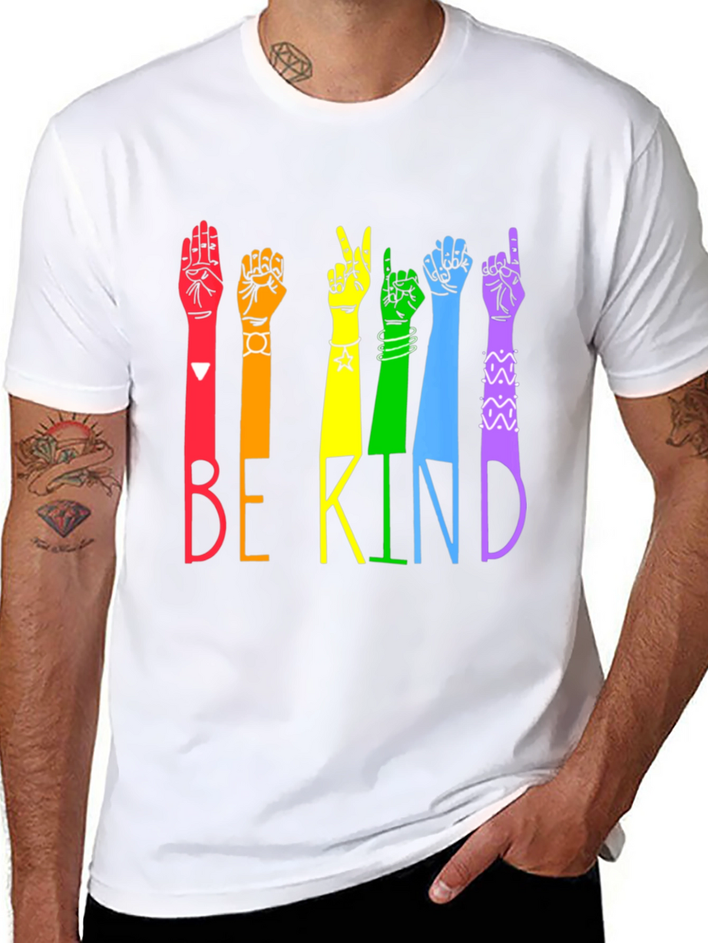 Be Kind Sign Language T-Shirt - Rainbow Hands