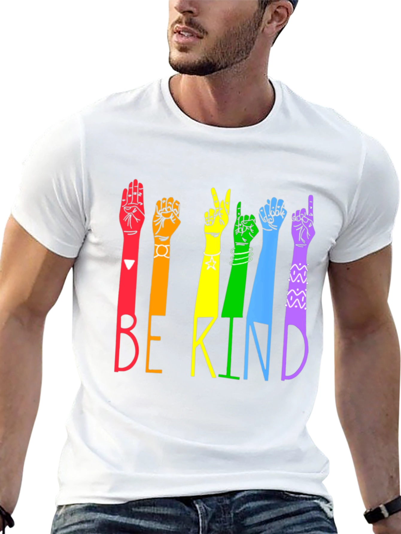 Be Kind Sign Language T-Shirt - Rainbow Hands