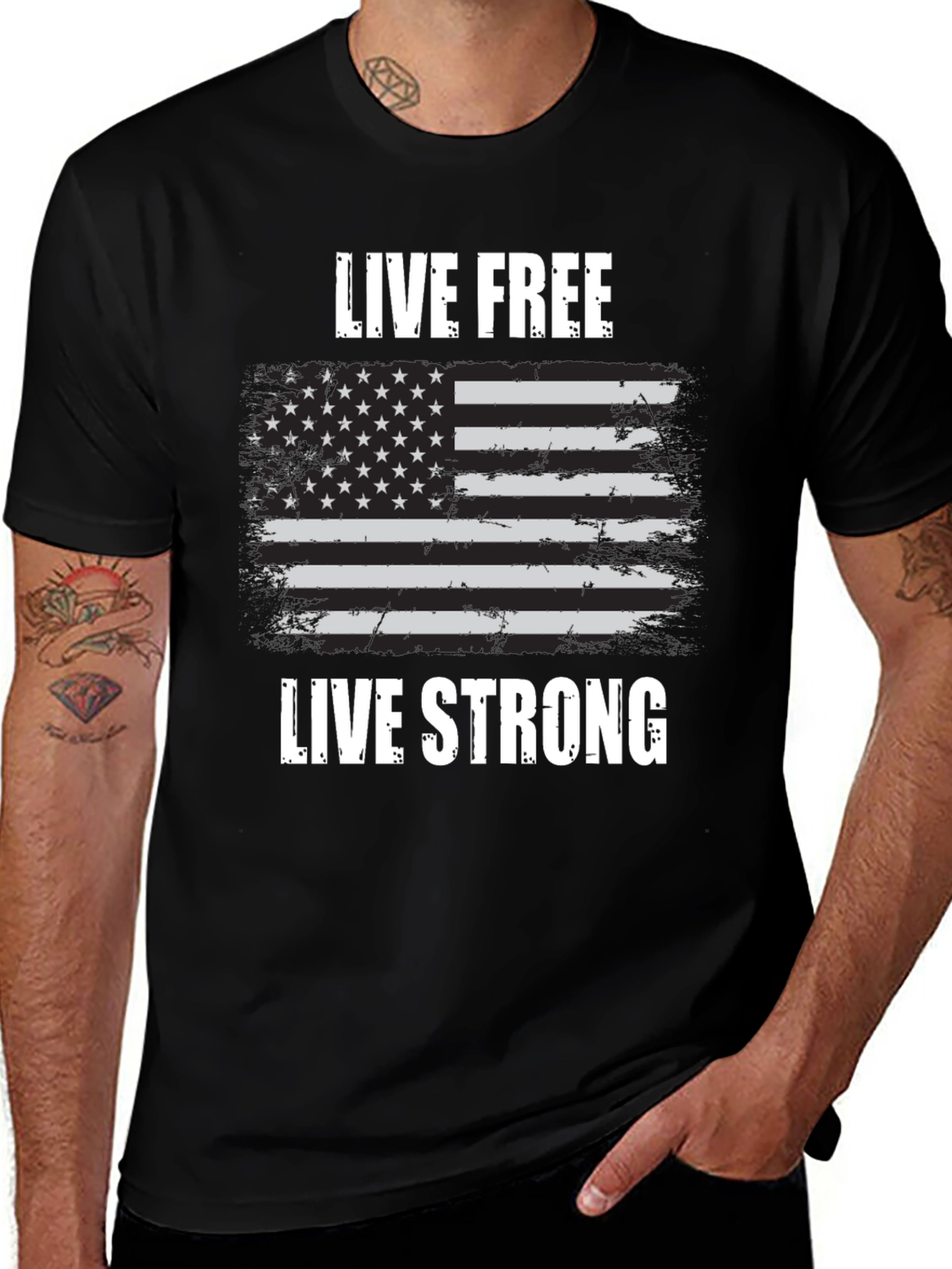 Live Free Live Strong Flag Graphic Tee