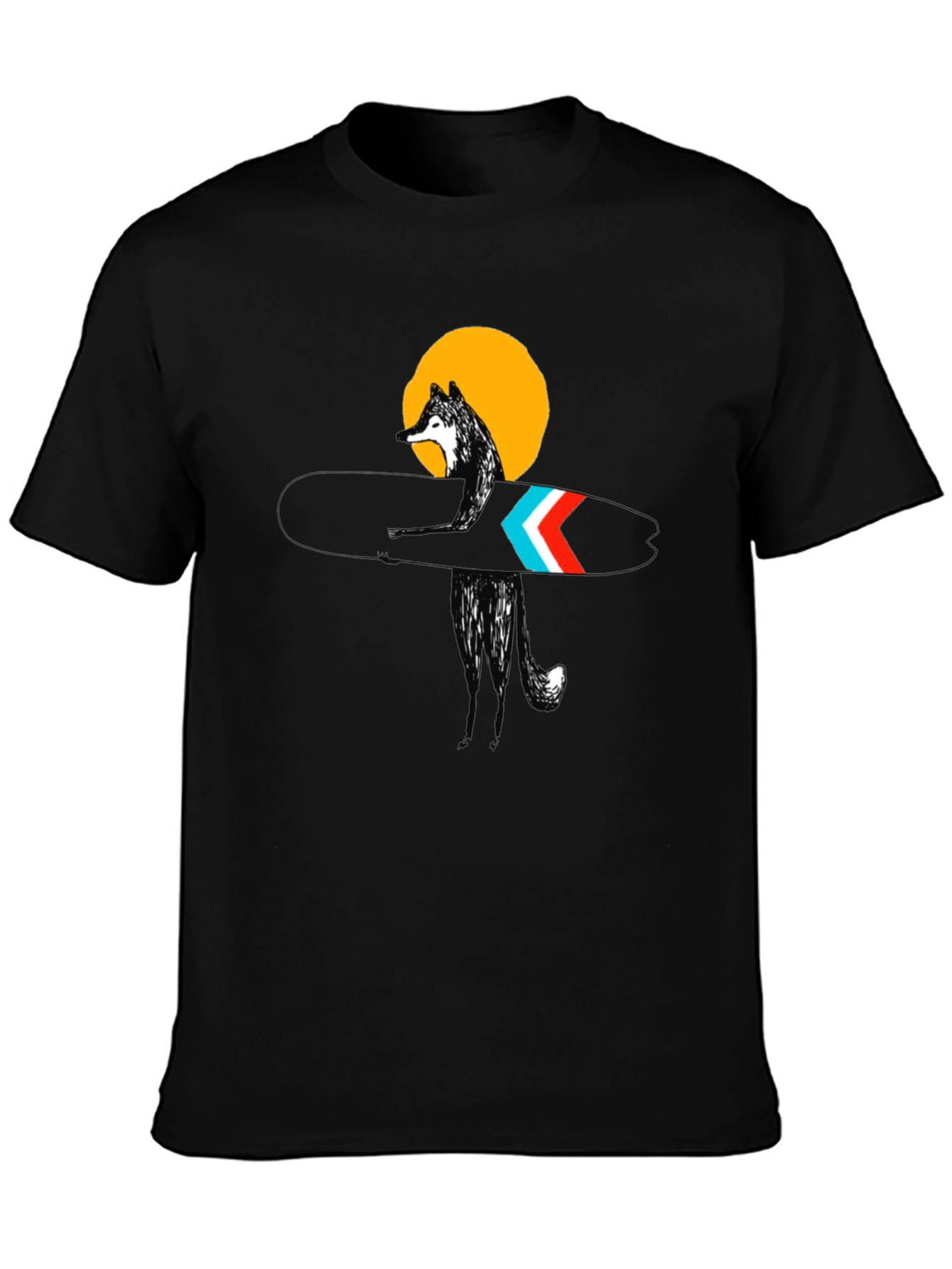 Stylish Black Surf Wolf Graphic Tee