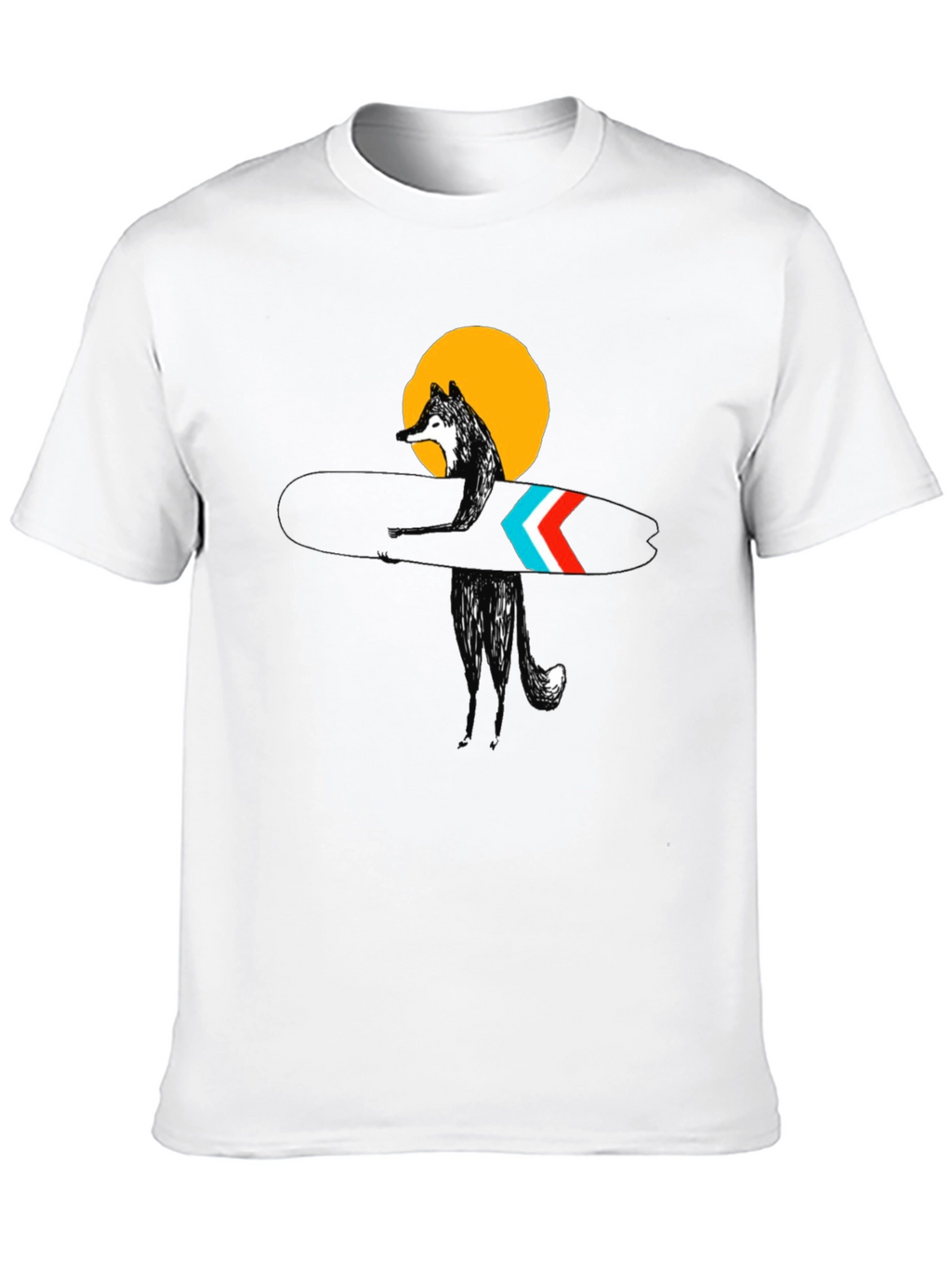 Stylish Black Surf Wolf Graphic Tee