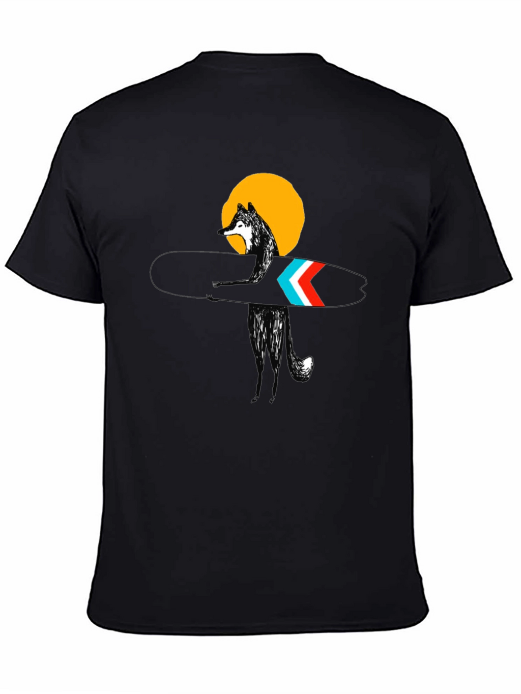 Stylish Black Surf Wolf Graphic Tee