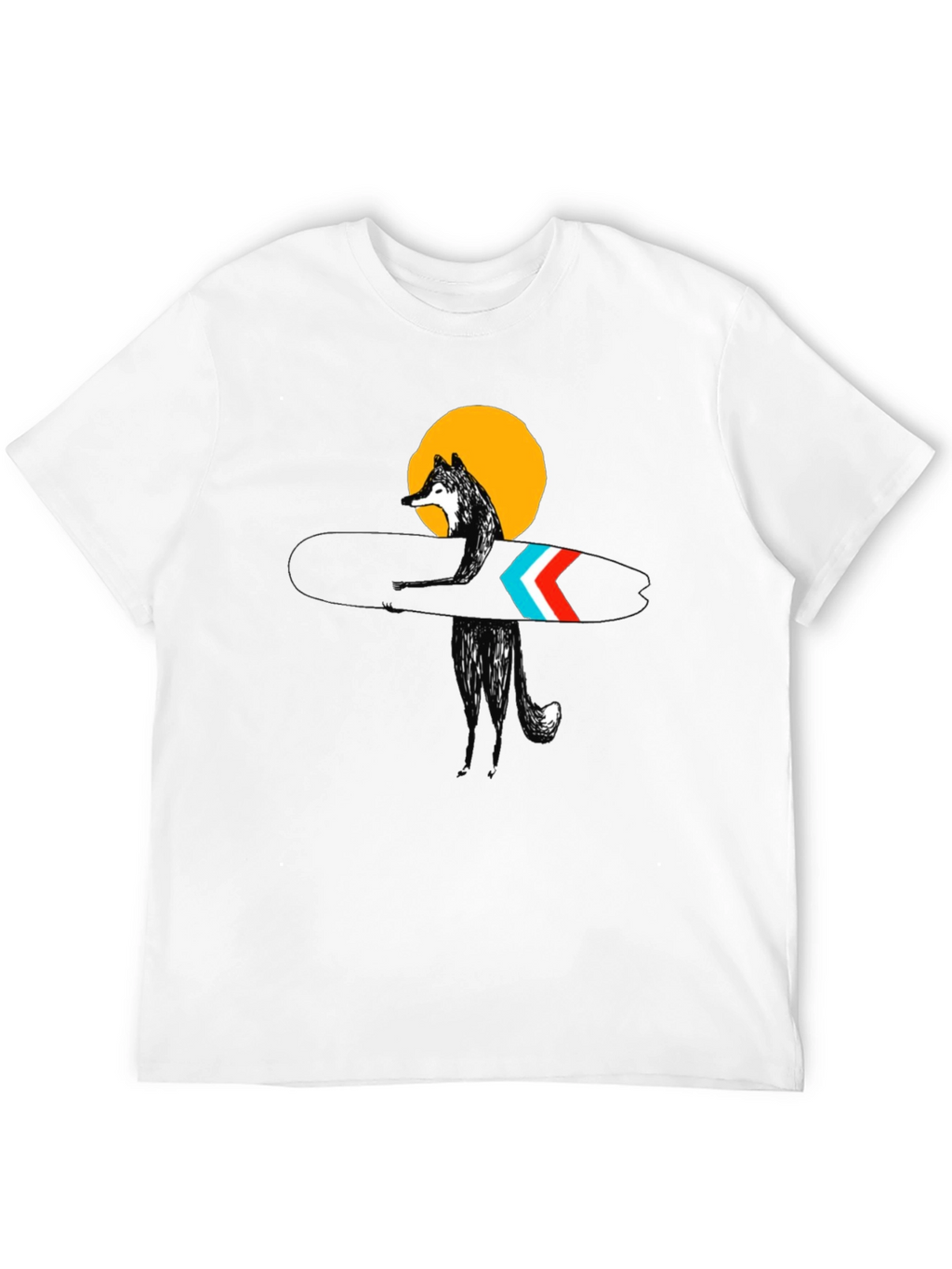 Stylish Black Surf Wolf Graphic Tee