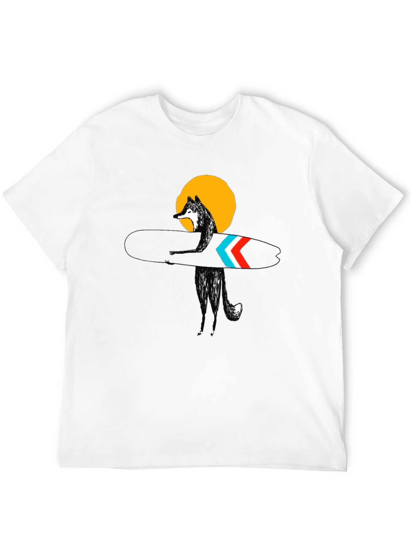 Stylish Black Surf Wolf Graphic Tee