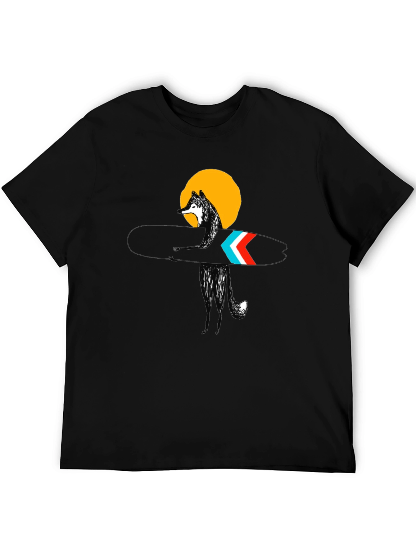 Stylish Black Surf Wolf Graphic Tee