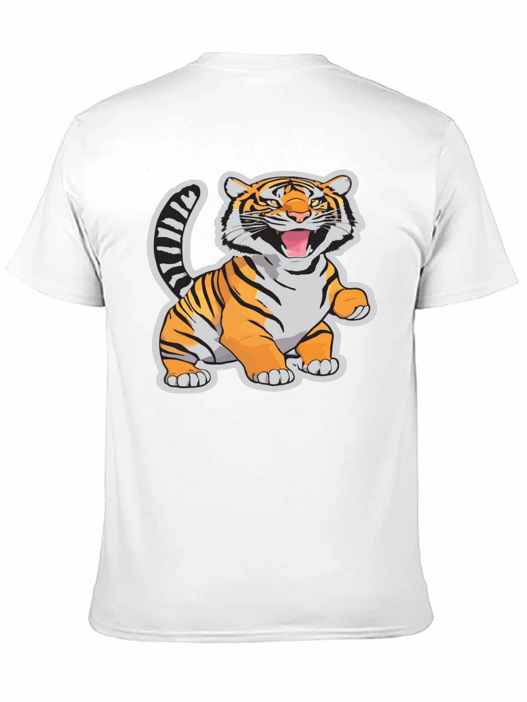 Cartoon Tiger Graphic Tee - Black Cotton T-Shirt