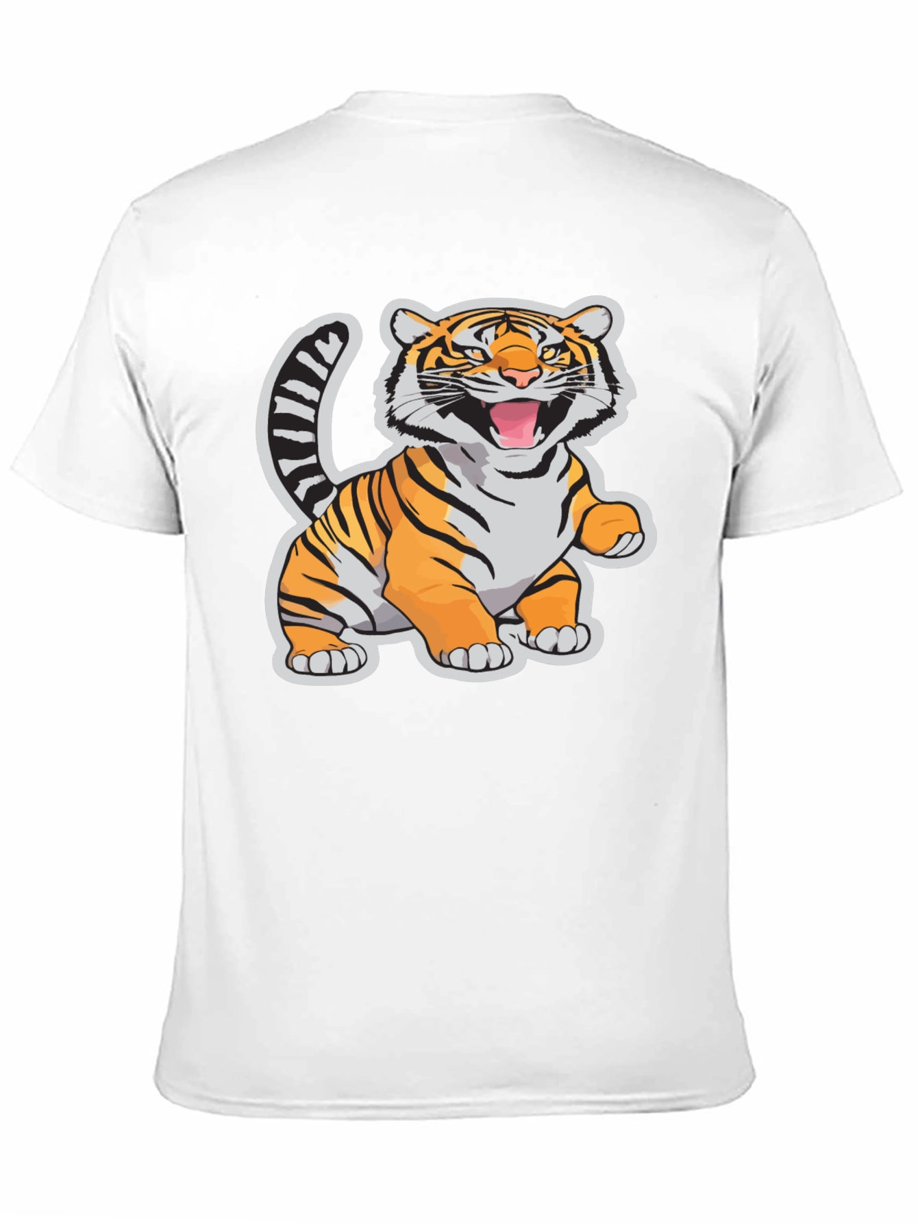 Cartoon Tiger Graphic Tee - Black Cotton T-Shirt