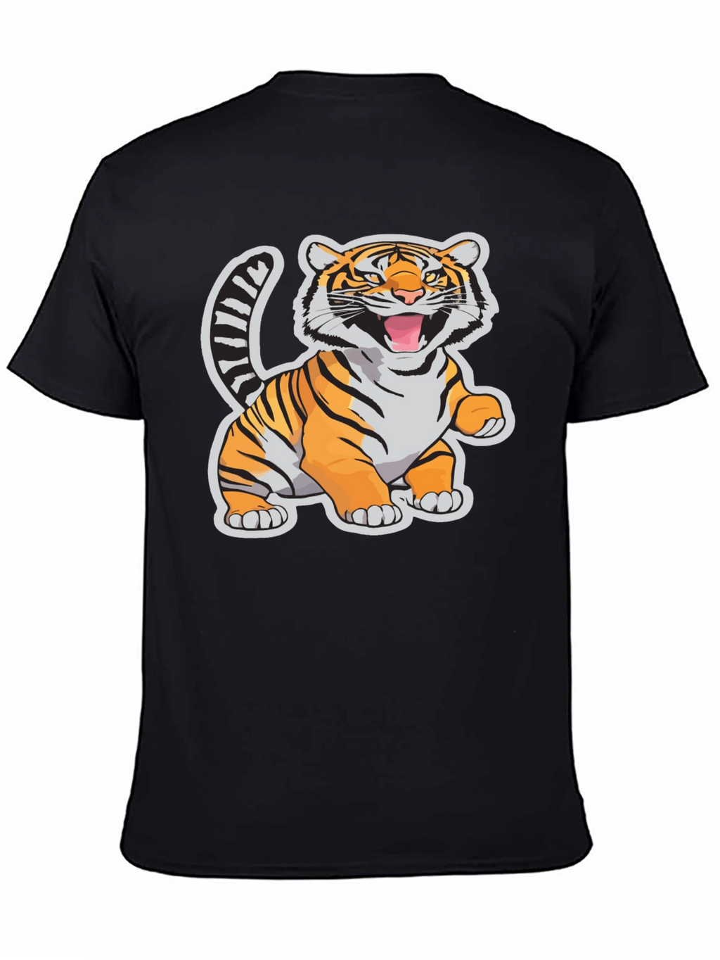 Cartoon Tiger Graphic Tee - Black Cotton T-Shirt