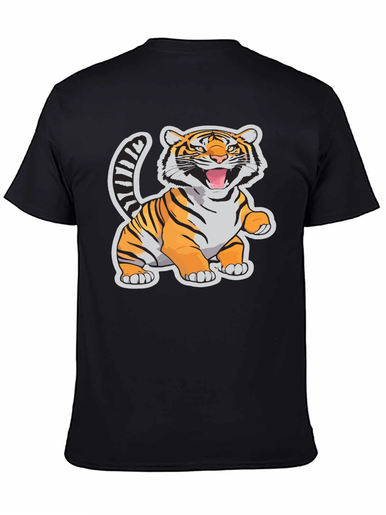 Cartoon Tiger Graphic Tee - Black Cotton T-Shirt