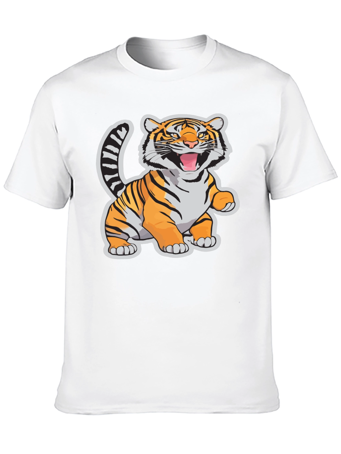 Cartoon Tiger Graphic Tee - Black Cotton T-Shirt