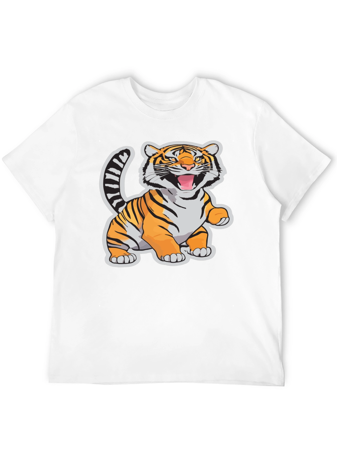 Cartoon Tiger Graphic Tee - Black Cotton T-Shirt