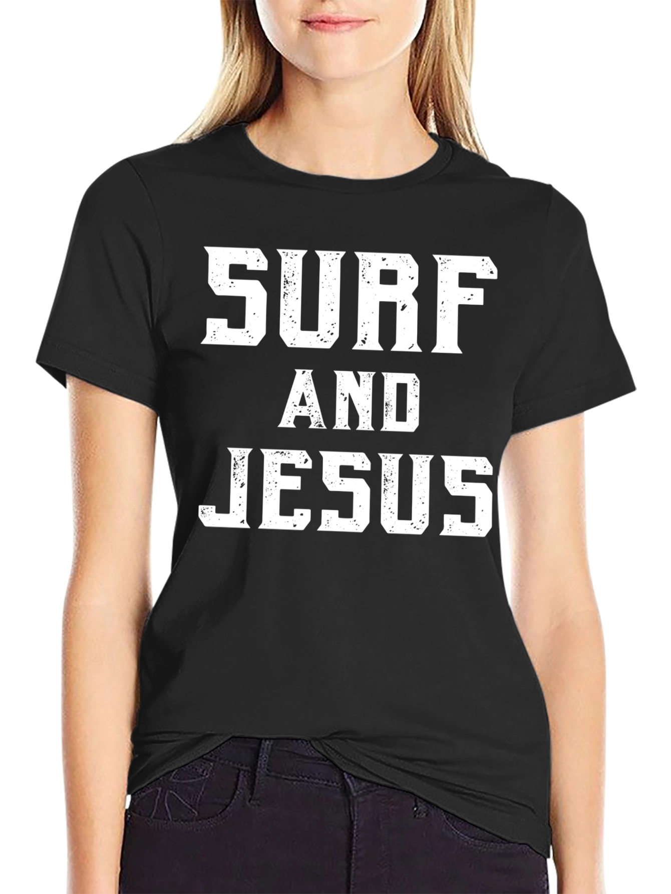 Surf and Jesus Graphic Print T-Shirt - Black
