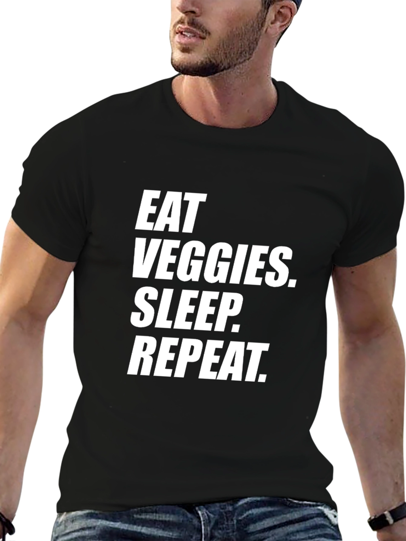 Eat Veggies Sleep Repeat Black Graphic Tee