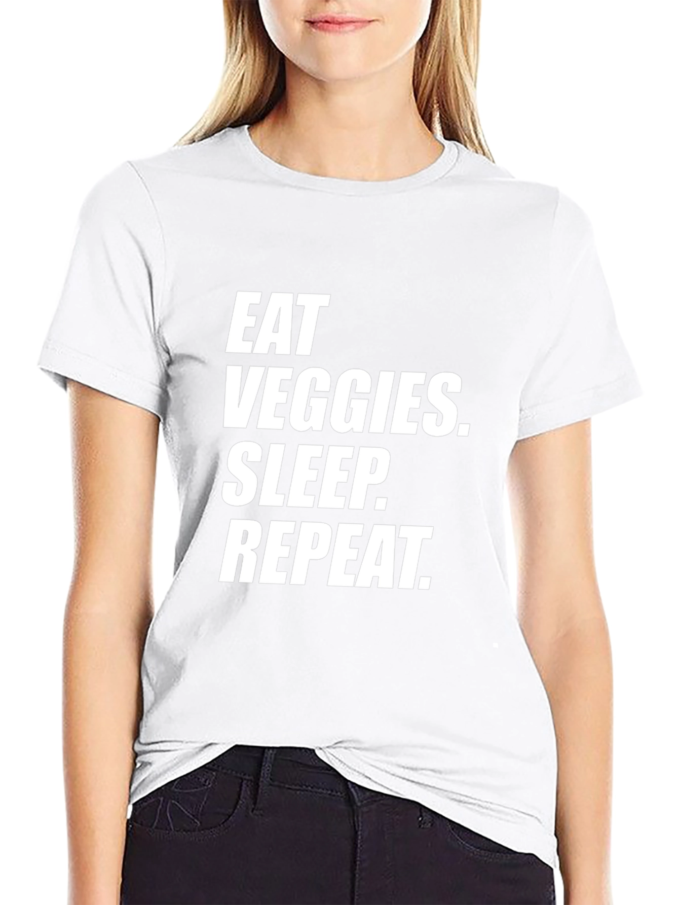Eat Veggies Sleep Repeat Black Graphic Tee