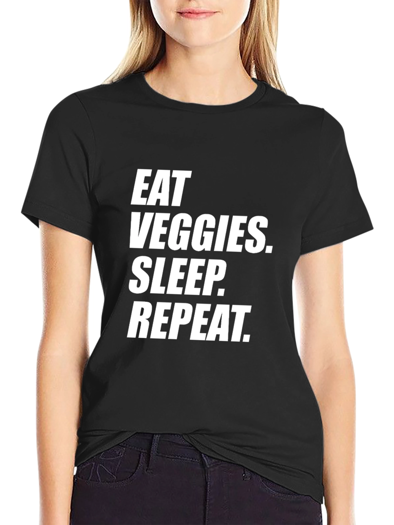 Eat Veggies Sleep Repeat Black Graphic Tee