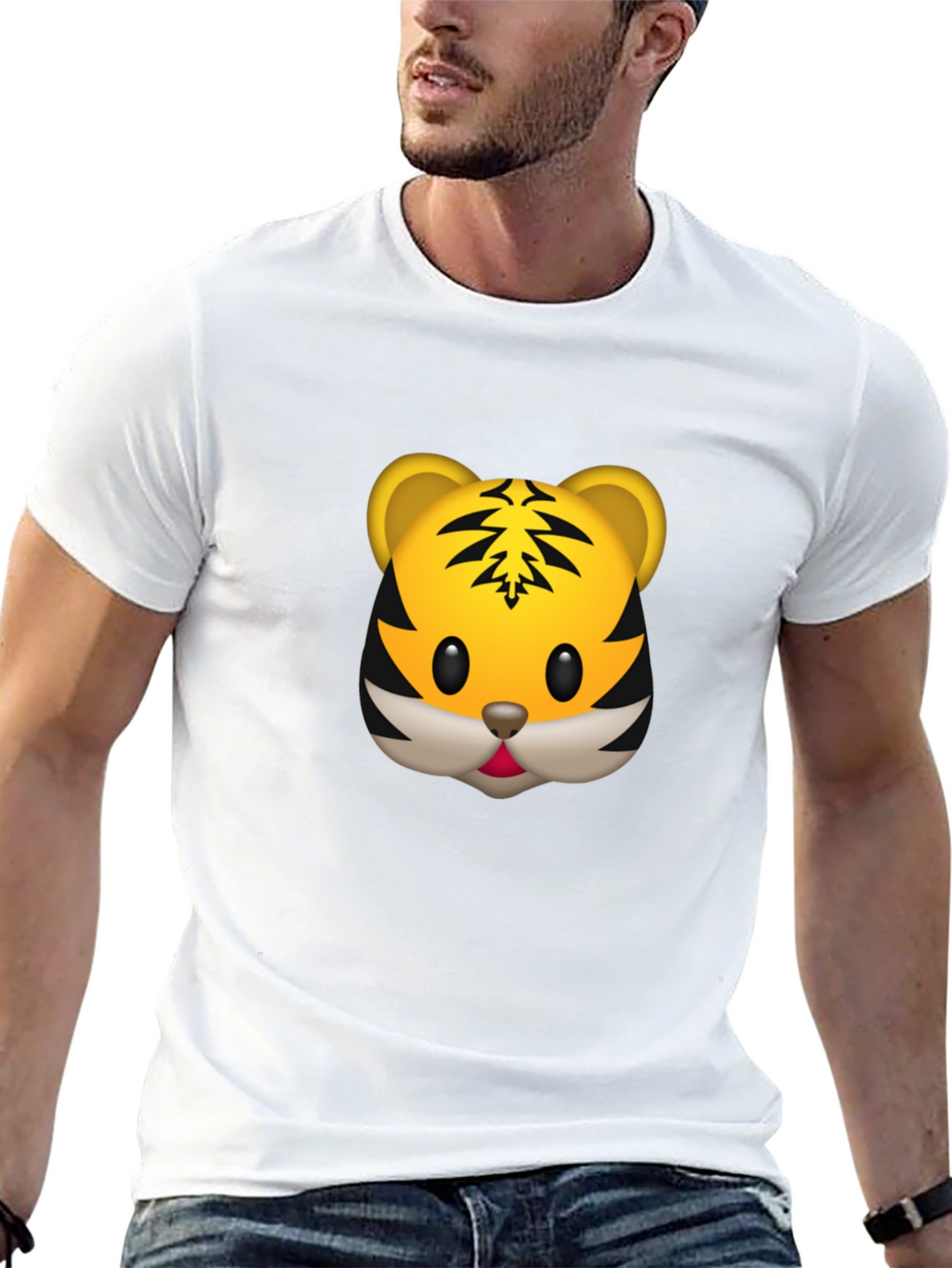 Tiger Emoji Graphic Tee - Black Cotton T-Shirt