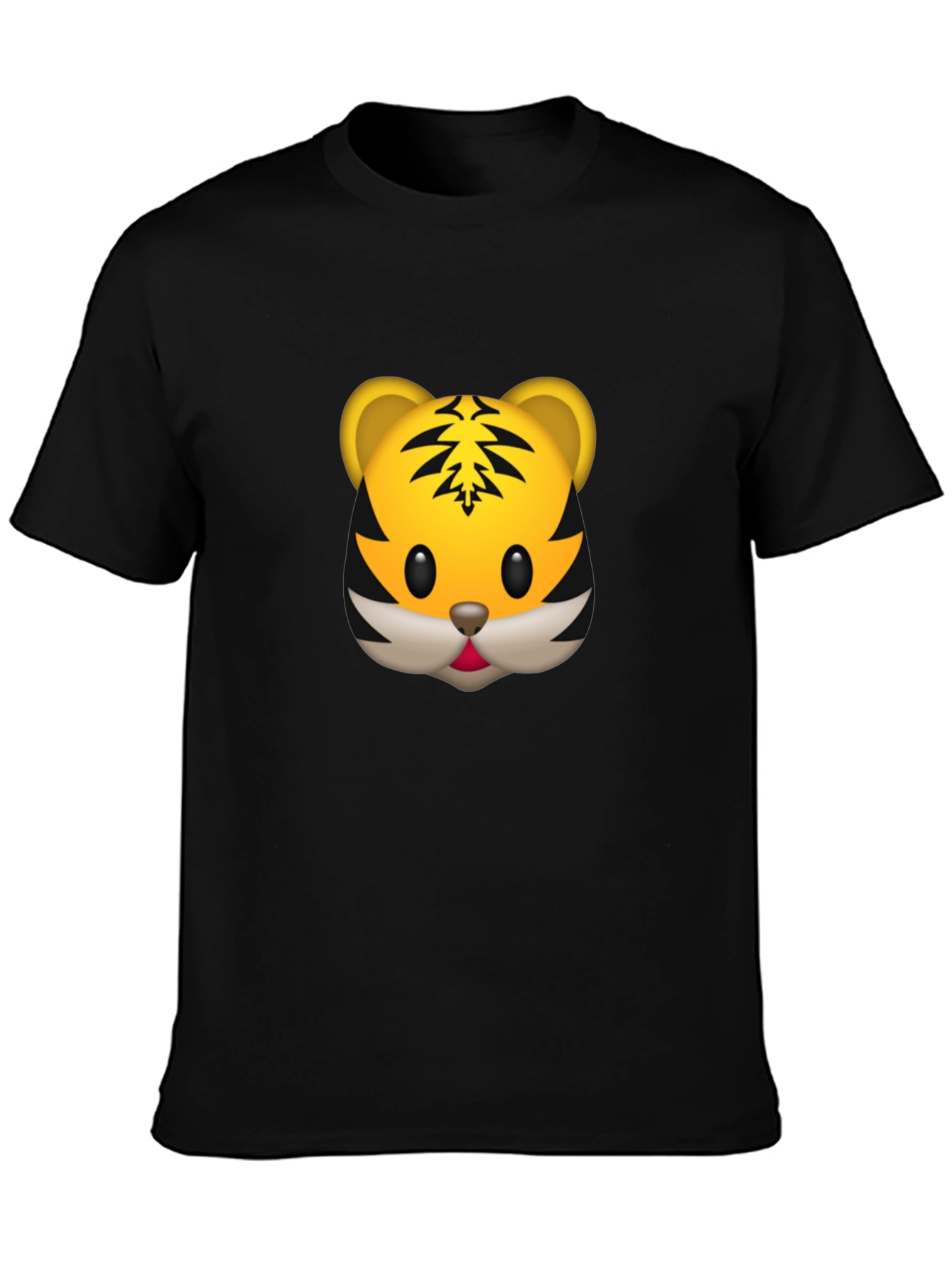 Tiger Emoji Graphic Tee - Black Cotton T-Shirt