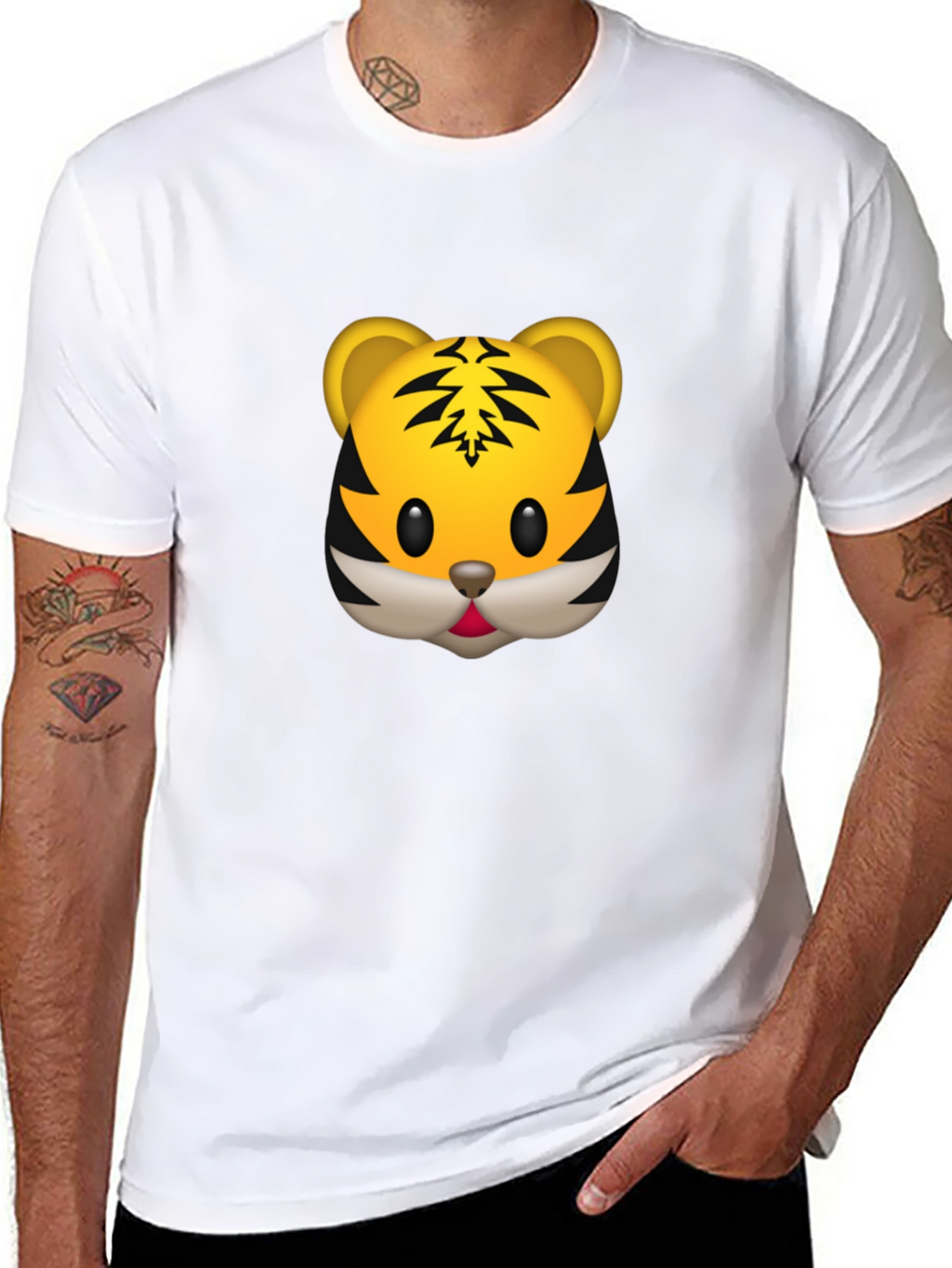 Tiger Emoji Graphic Tee - Black Cotton T-Shirt