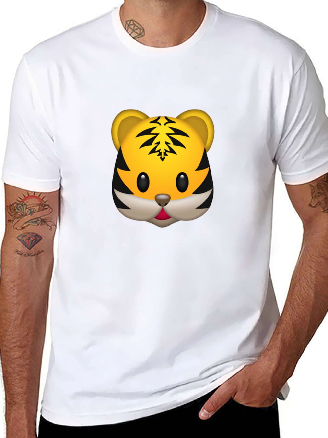 Tiger Emoji Graphic Tee - Black Cotton T-Shirt