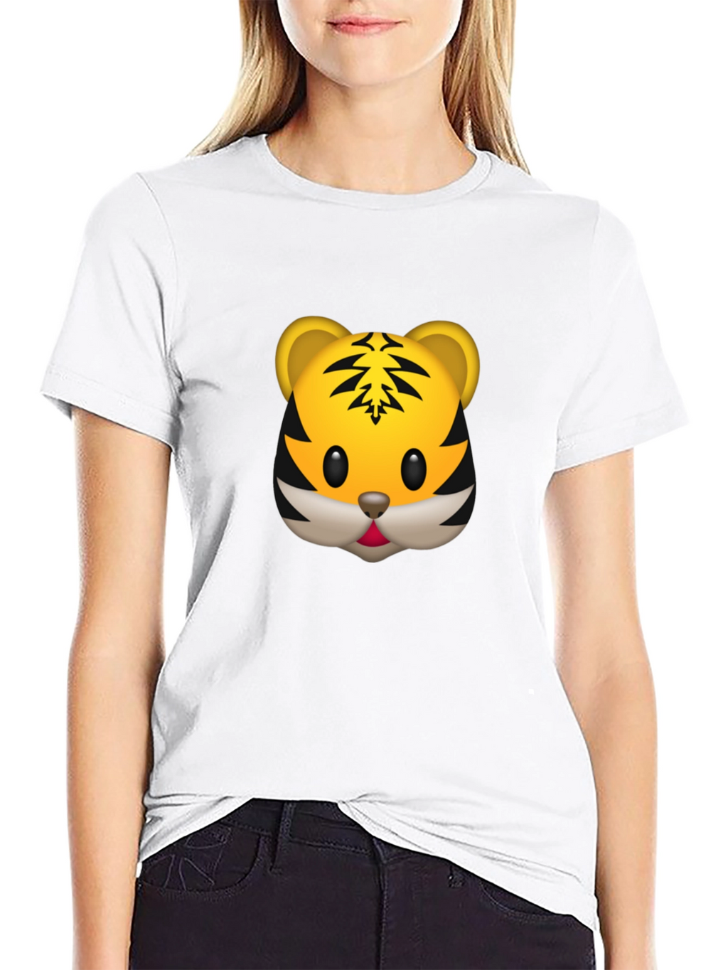 Tiger Emoji Graphic Tee - Black Cotton T-Shirt