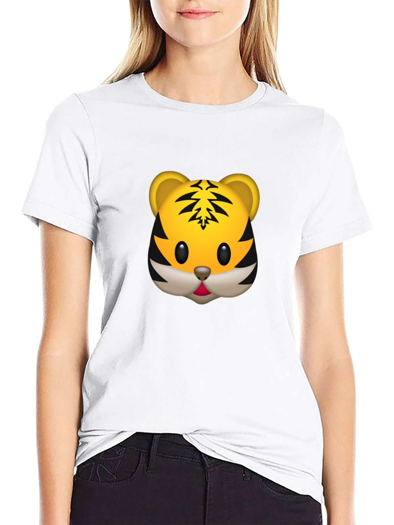 Tiger Emoji Graphic Tee - Black Cotton T-Shirt