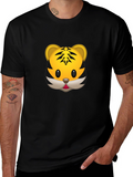 Tiger Emoji Graphic Tee - Black Cotton T-Shirt
