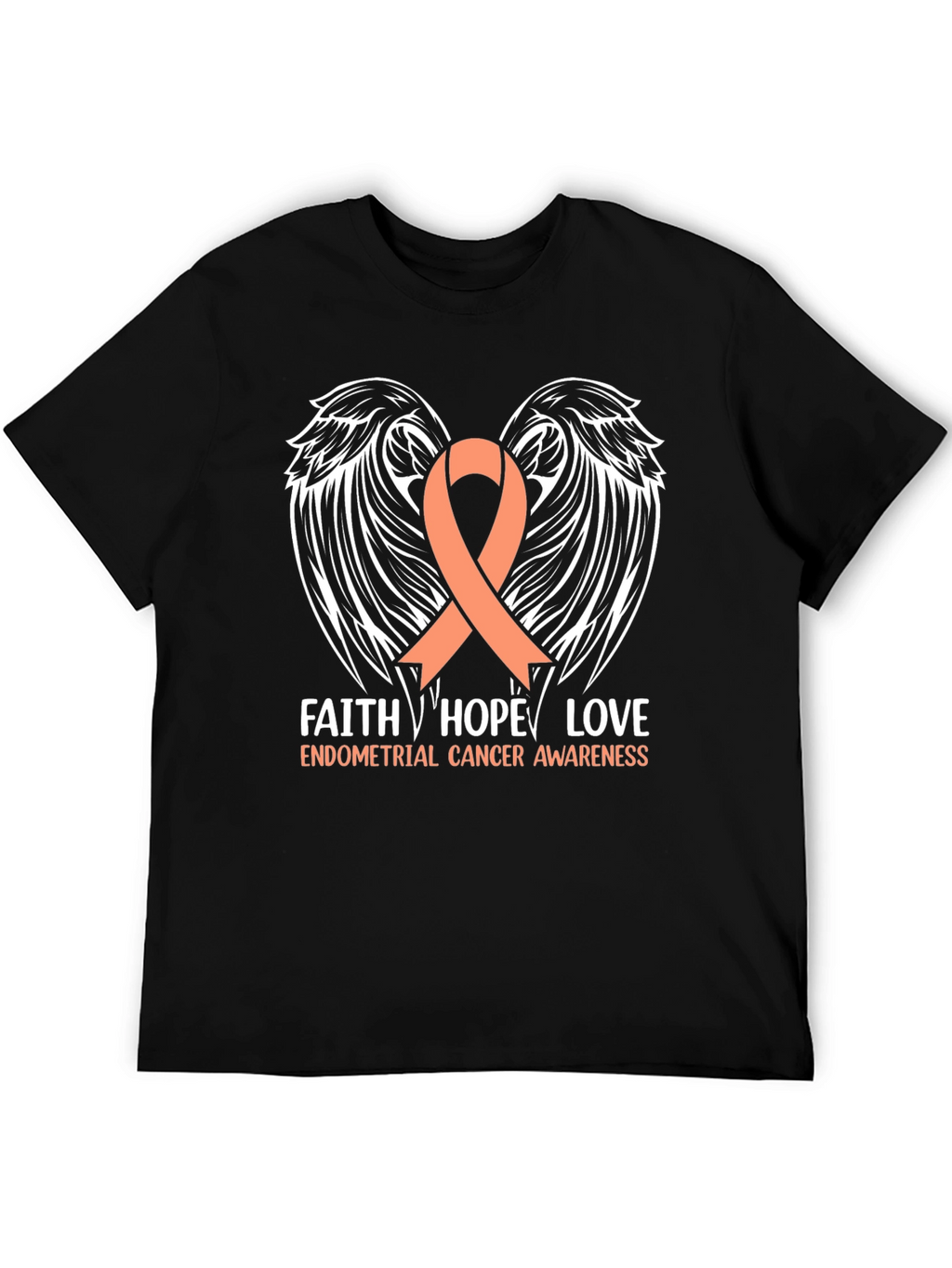 Endometrial Cancer Awareness T-Shirt with Ribbon Wings Design