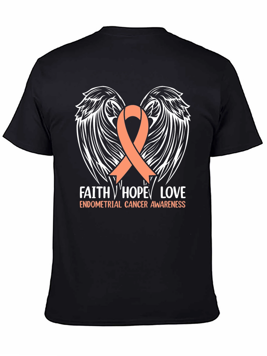 Endometrial Cancer Awareness T-Shirt with Ribbon Wings Design