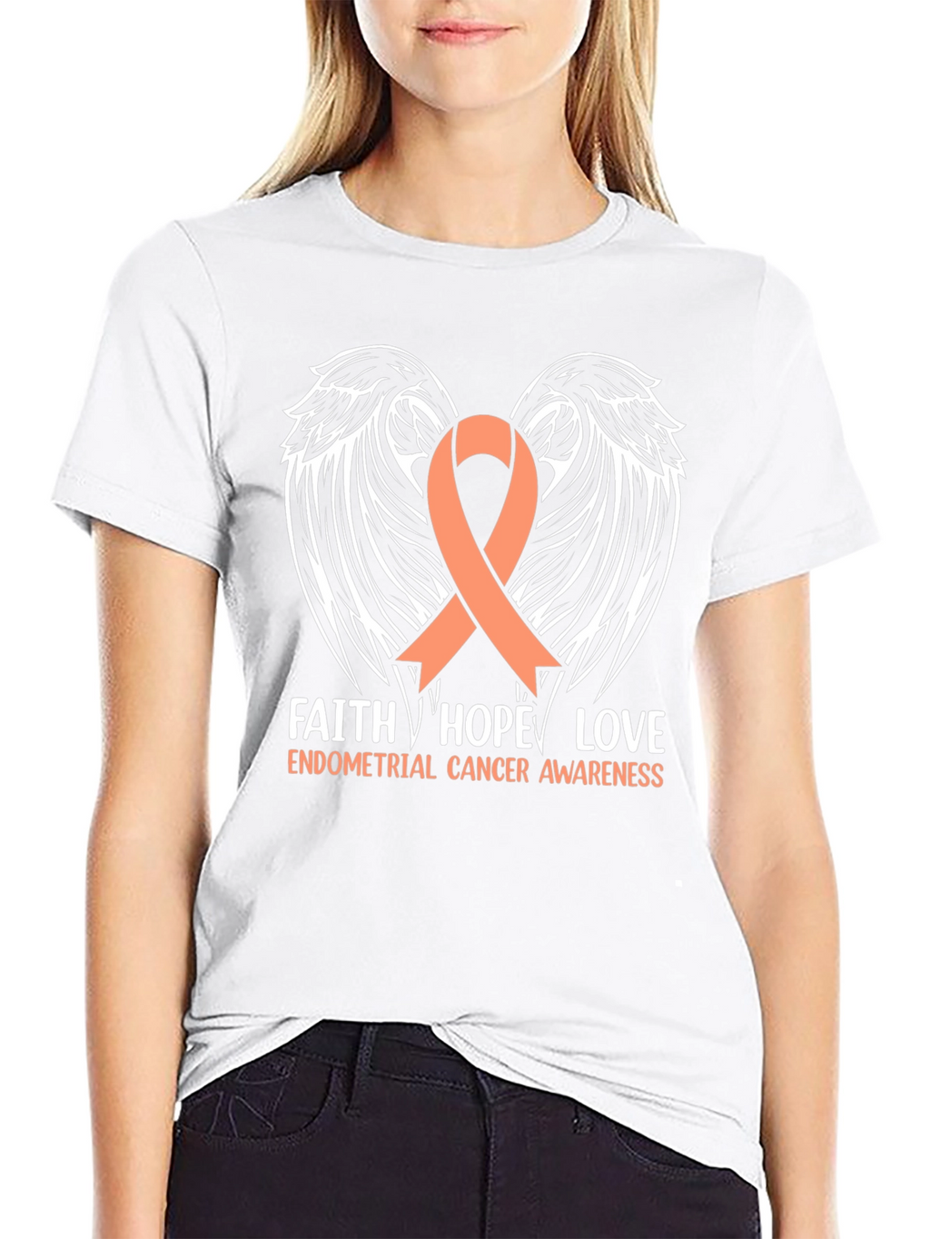 Endometrial Cancer Awareness T-Shirt with Ribbon Wings Design