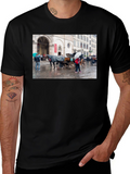 Horse Carriage Scene Graphic Black T-Shirt